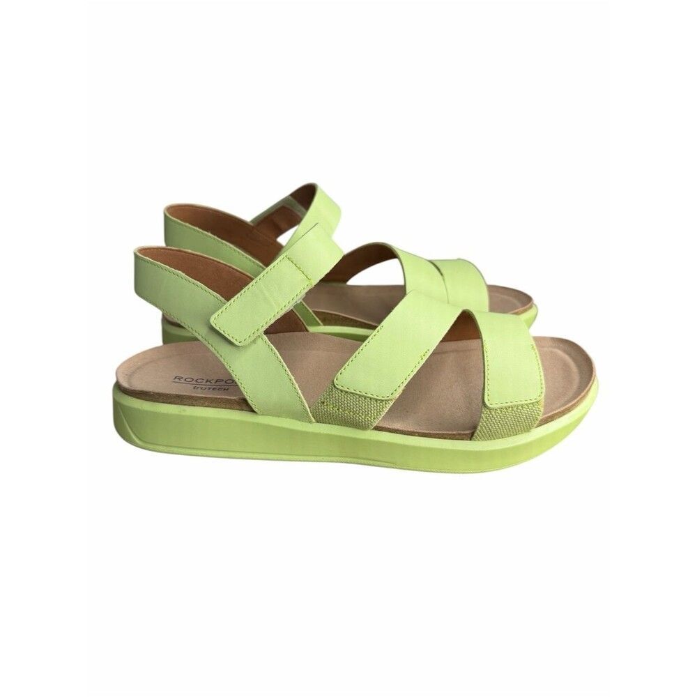 Rockport truTECH Kells Bay Sandals size 9.5 Celery Green Leather Platform Shoes